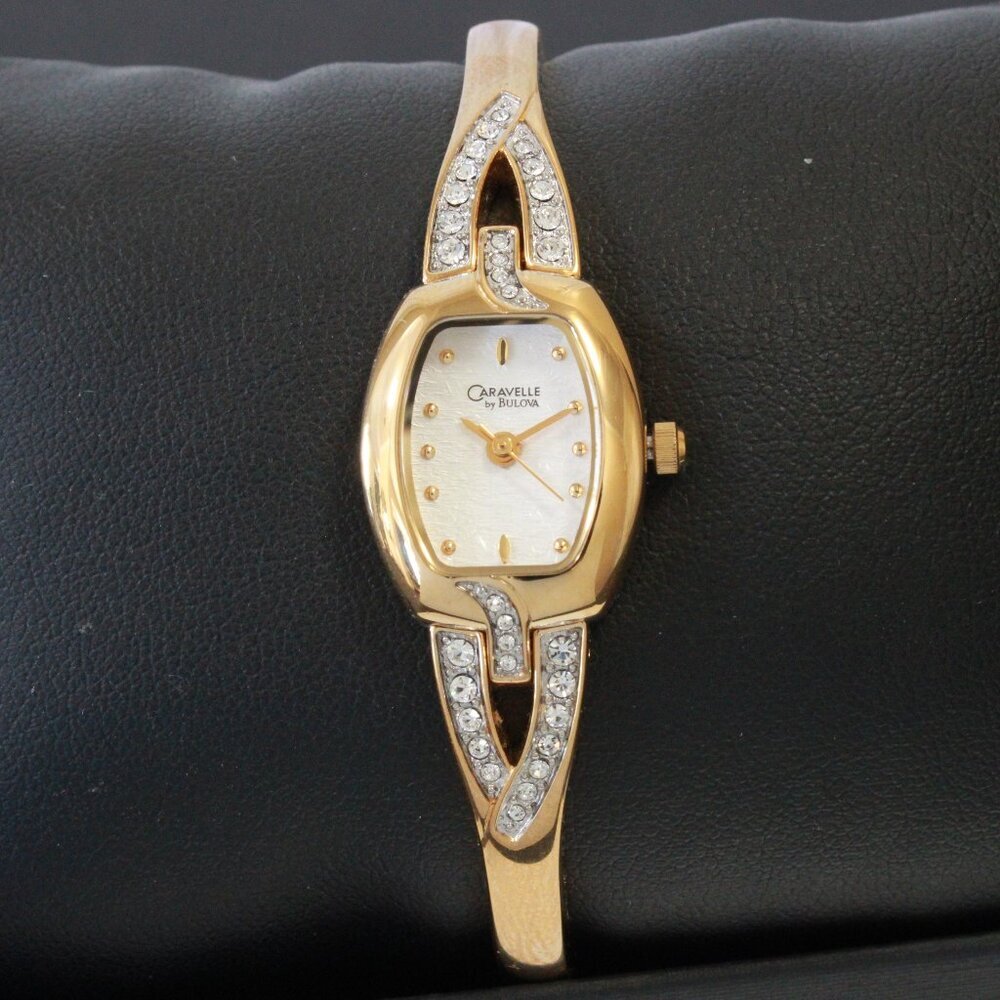 Caravelle Ladies Gold Tone Watch ½ Bangle Bracelet MOP Dial 16mm - Picture 3 of 13